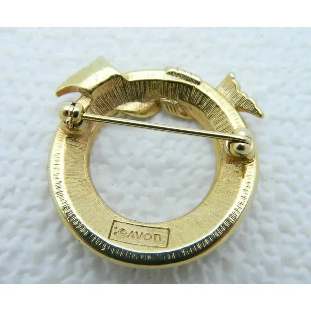AVON Gold Tone Abstract Wreath Clear Rhinestone